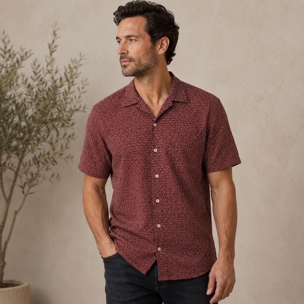 Taylor Stitch Button Up Shirt Mens Size 38 Linen Cotton Brown Southwestern Aztec